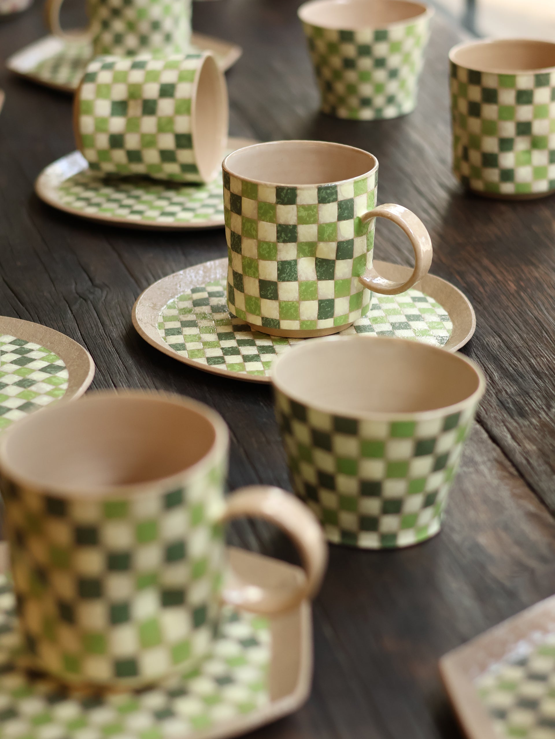 Spring Gingham Pinch Cup with Handle -  Light Tone