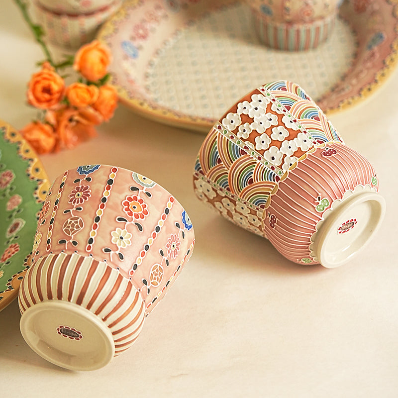 Handcrafted Large Ceramic Cups – Floral, Rainbow, Panda & Apple Designs