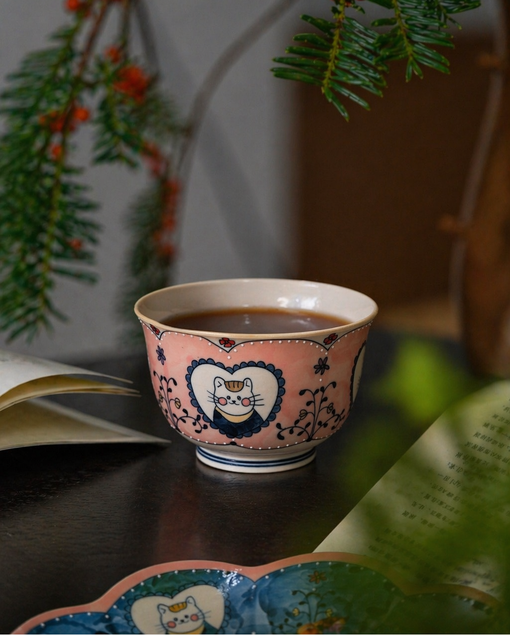 Blue And White Cat Bowl - Pink