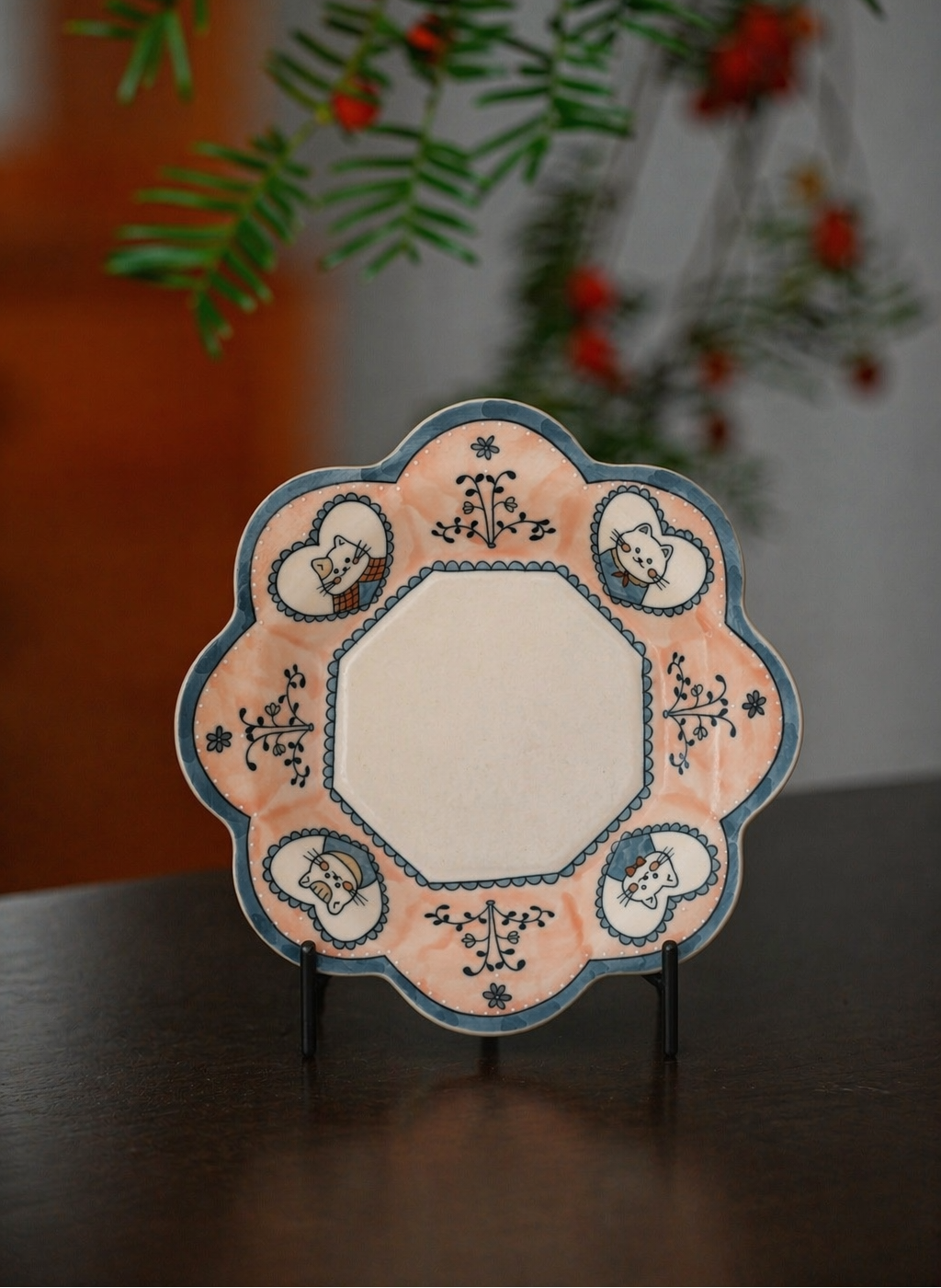 Pink Cat Pattern Petal Plate
