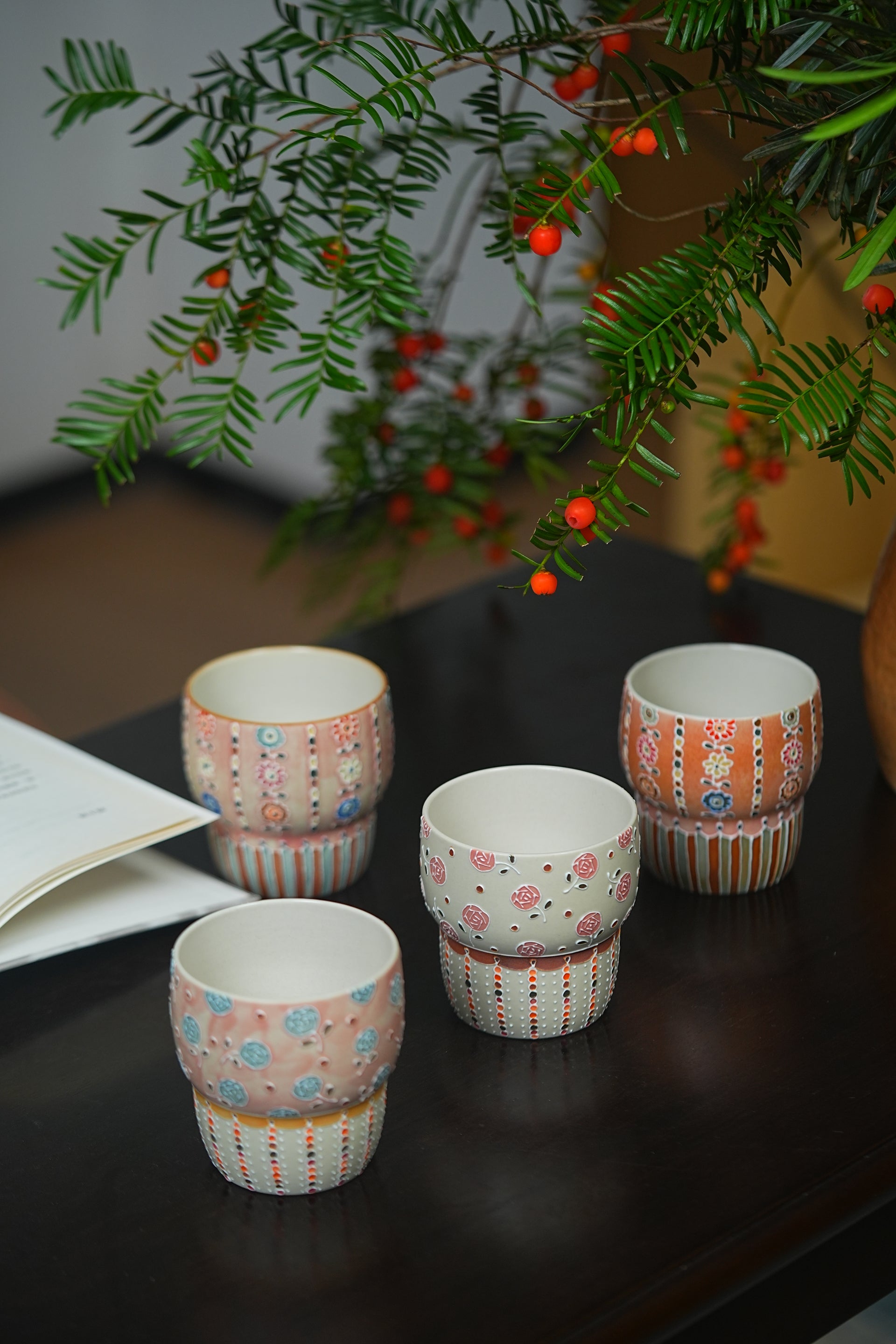 Floral Cups – Matte White, Rouge Pink, and Petite Blossoms