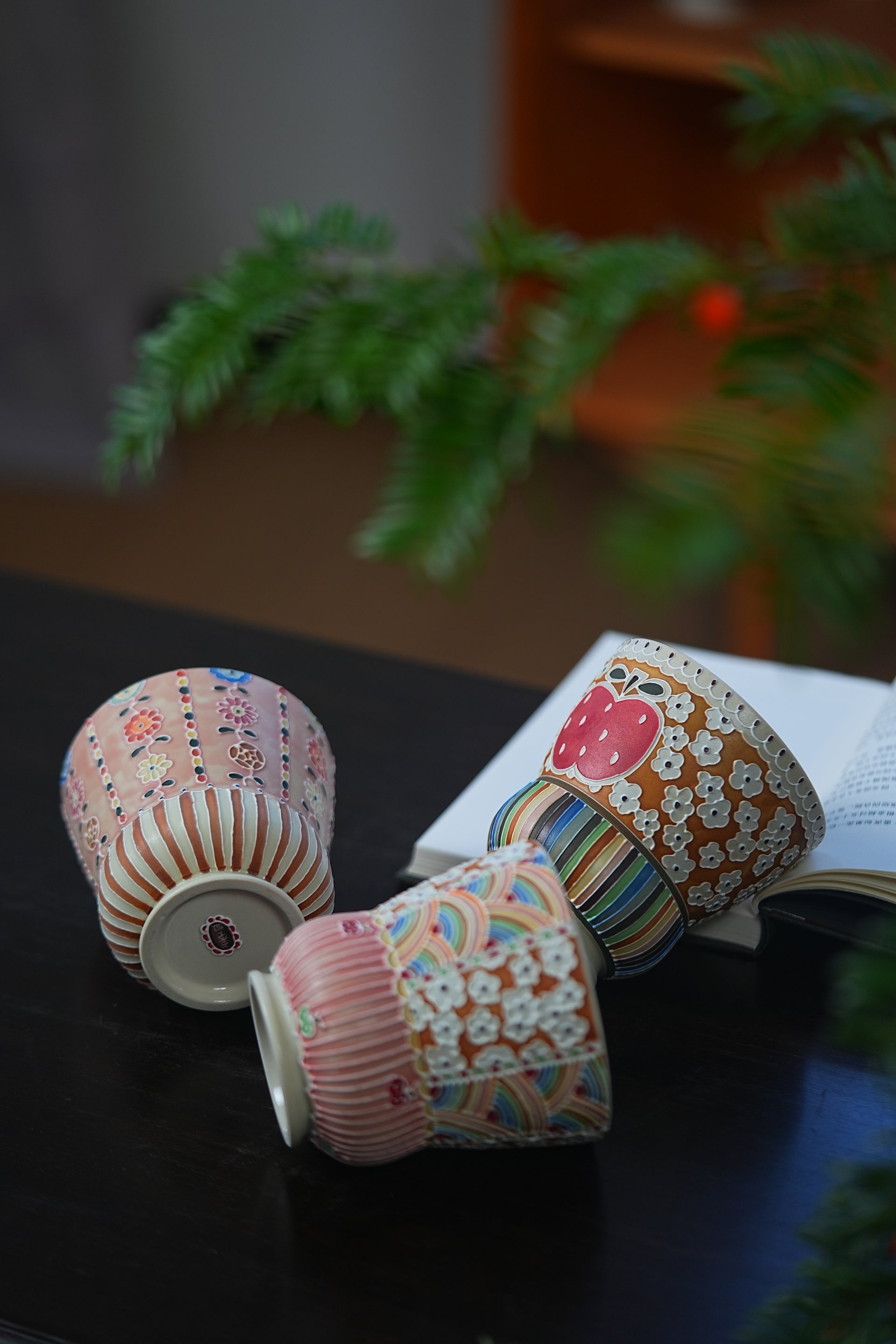 Handcrafted Large Ceramic Cups – Floral, Rainbow, Panda & Apple Designs