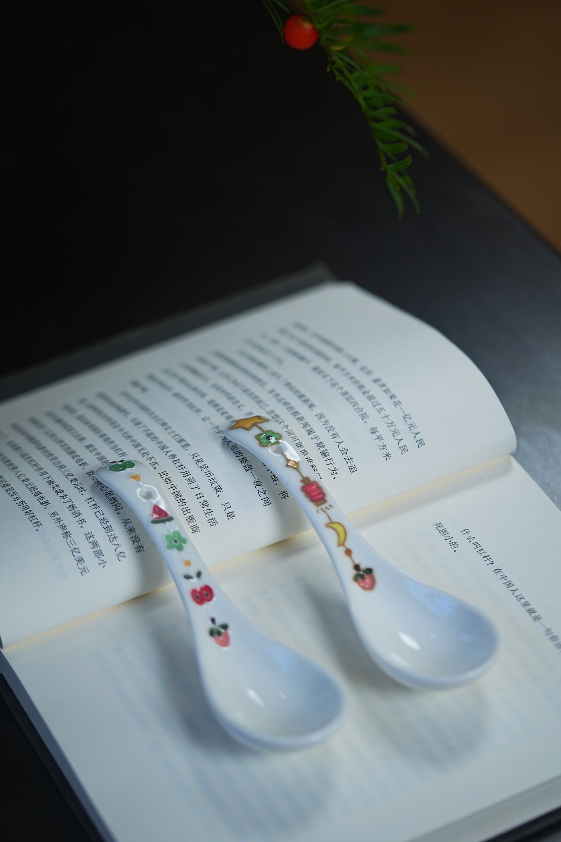 Floral Wind Chime Soup Spoon – Hand-Painted Ceramic Spoon