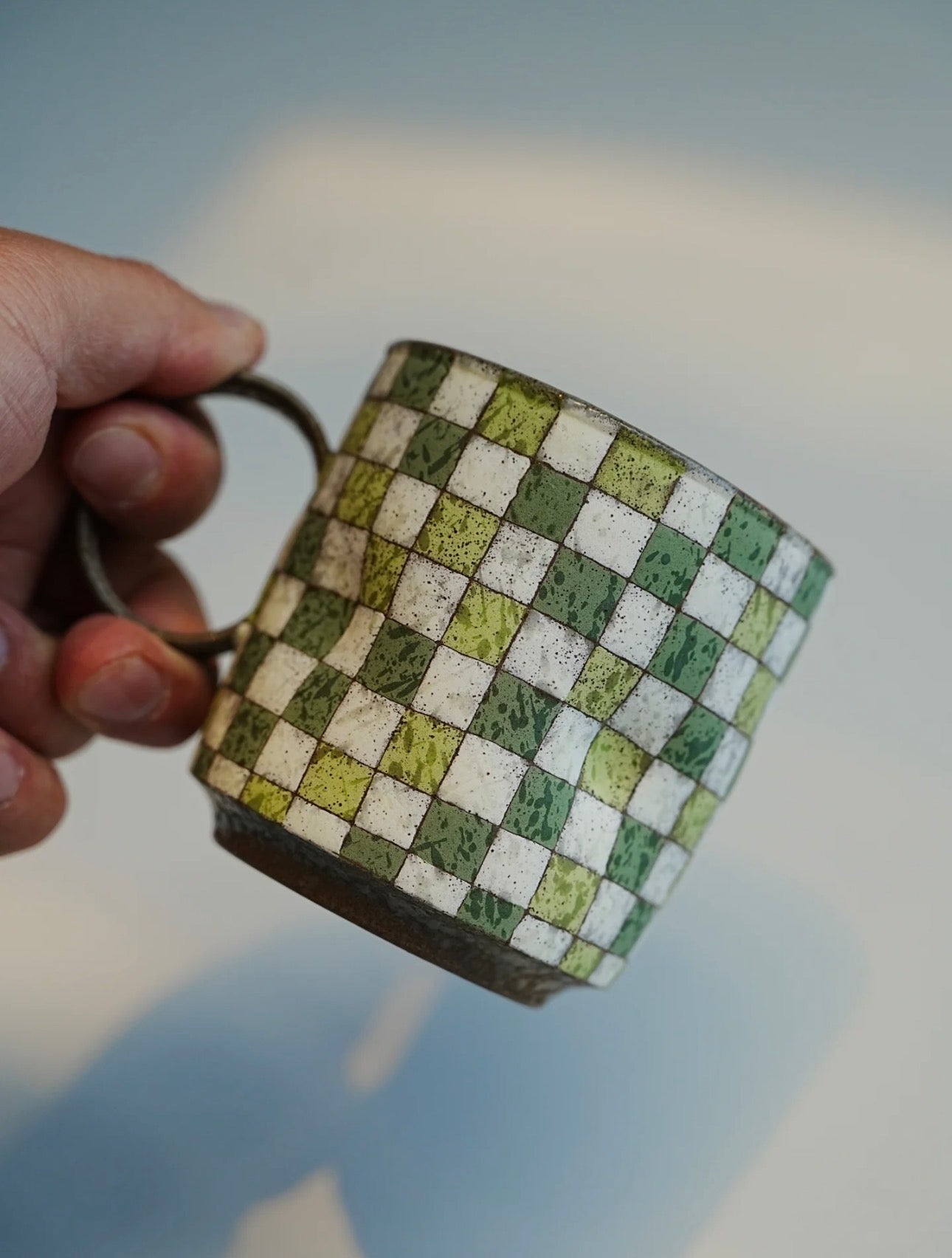 Spring Gingham Pinch Cup with Handle - Dark Tone