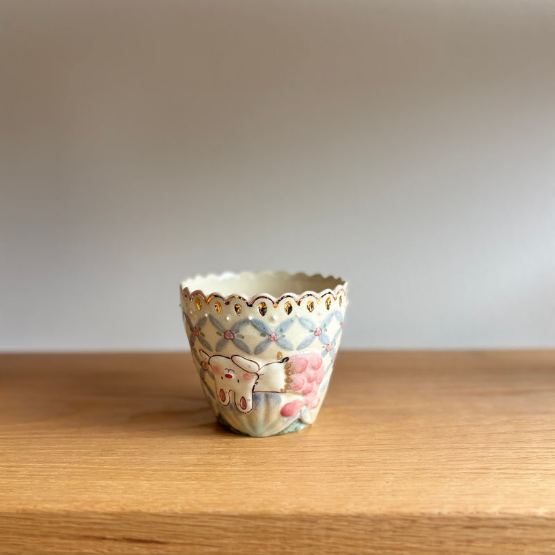Hand-Sculpted Relief Mermaid Bunny Scalloped Cup