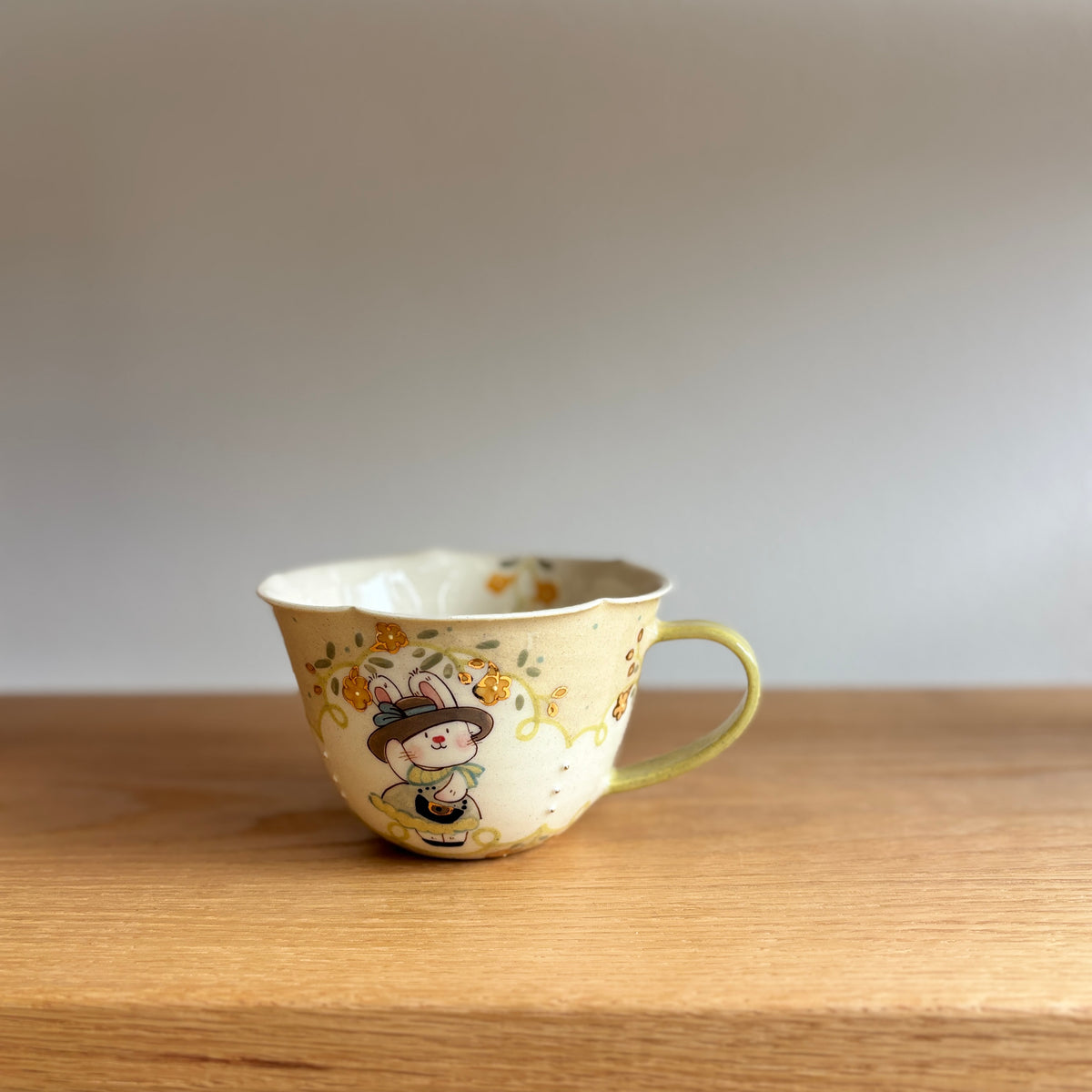 Yellow Bunny Scalloped Handle Cup