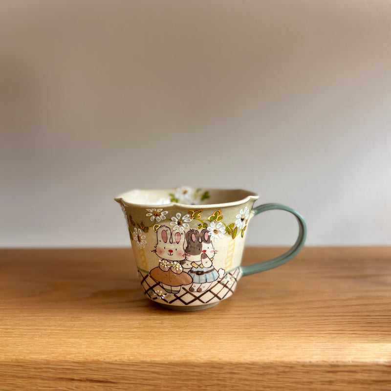 Green Bunny Scalloped Handle Cup