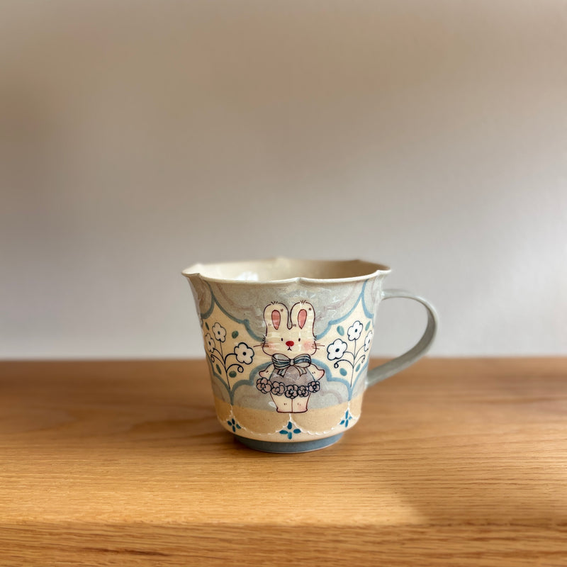 Blue-Gray Bunny Scalloped Handle Cup