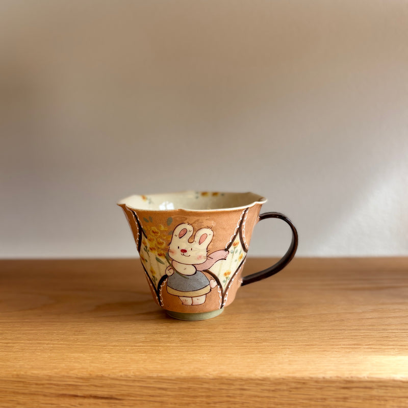 Orange-Pink Bunny Scalloped Handle Cup