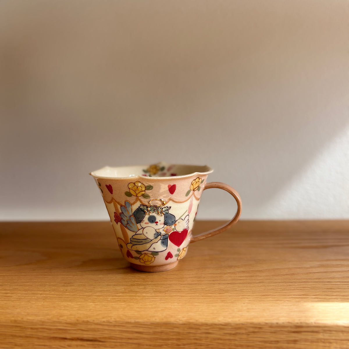Orange-Pink Bunny Heart Scalloped Cup & Saucer Set