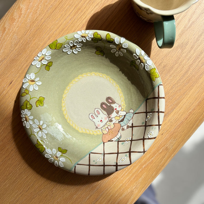Green Bunny Scalloped Plate