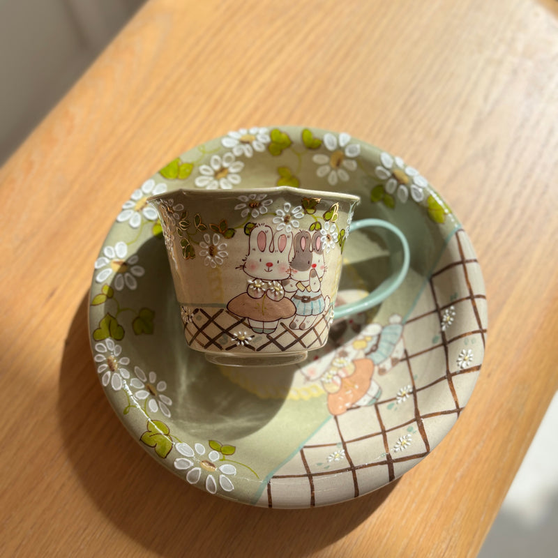 Green Bunny Scalloped Plate second image