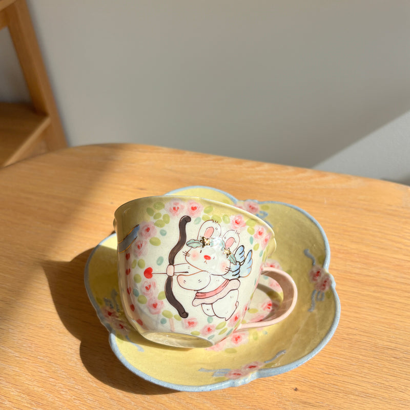 Yellow Cupid Bunny Cup & Saucer Set