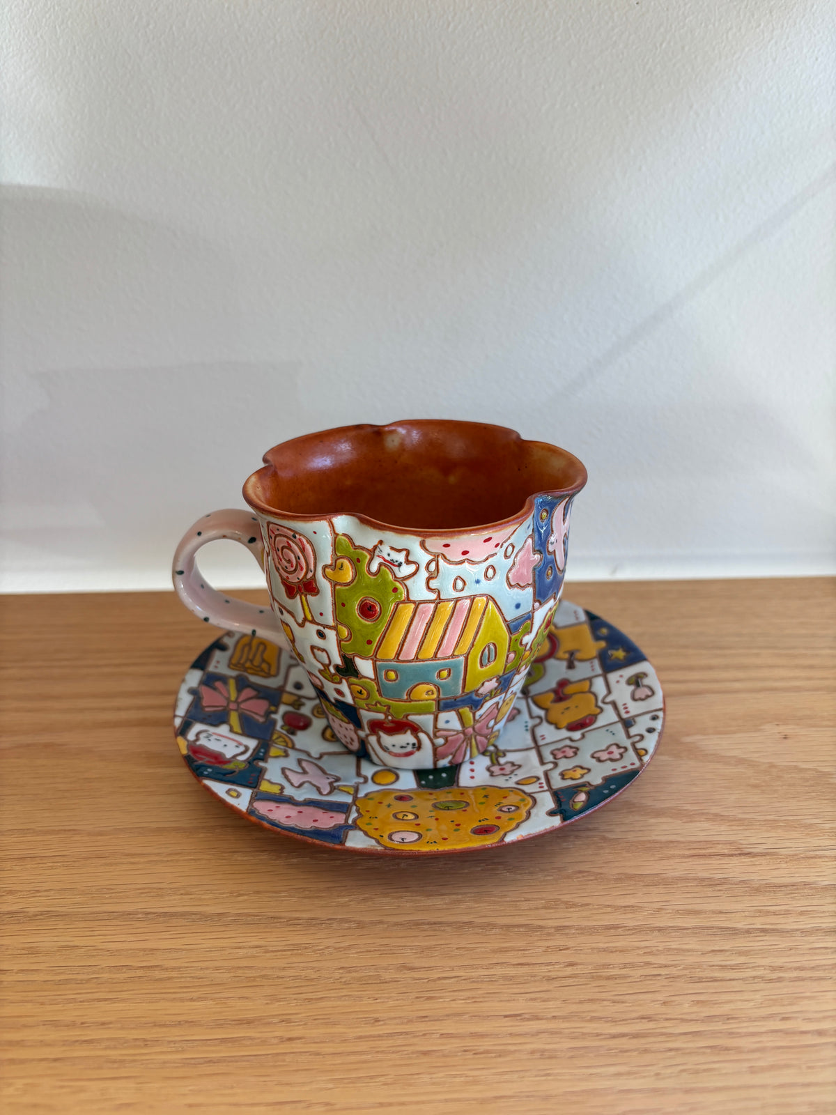 Scalloped Blue Puzzle Cup & Saucer