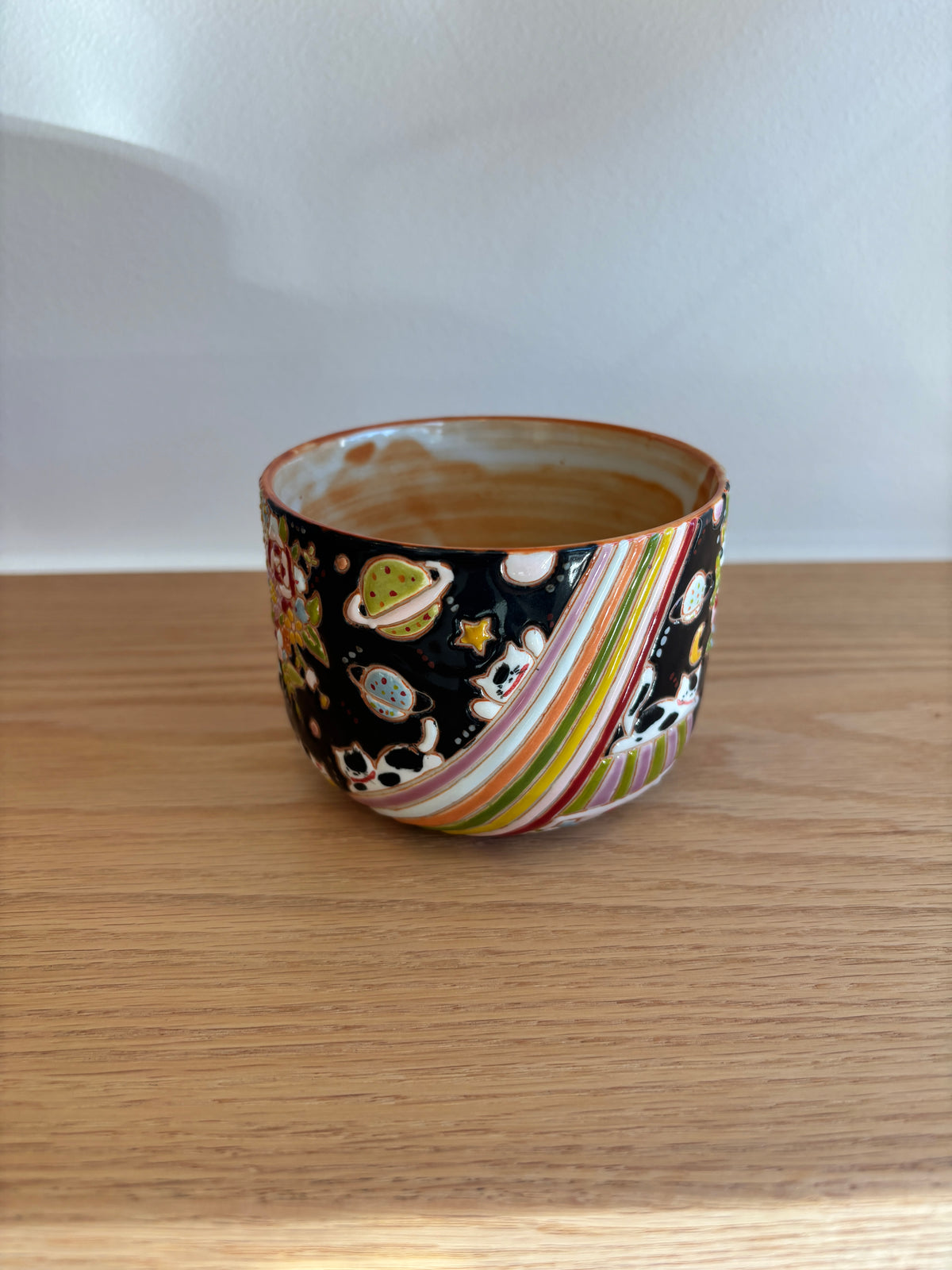 Puzzle White Clay Mug – Blooming Flowers & Starry Glaze