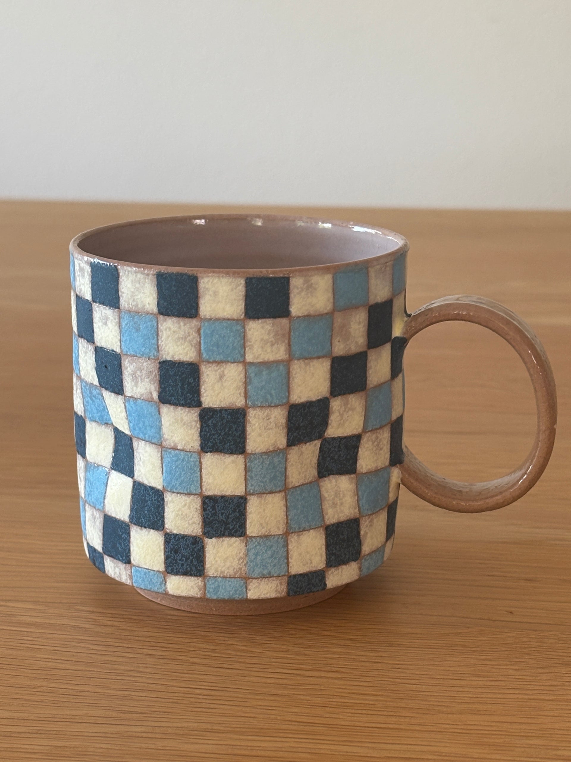 Aquamarine Gingham Pinch Cup with Handle