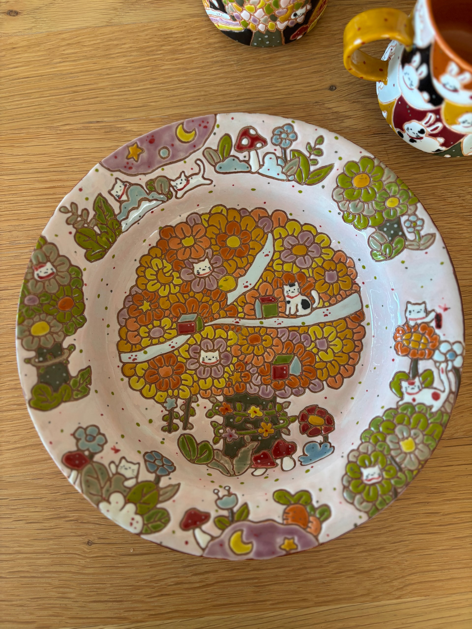 Floral Cat Large Plate