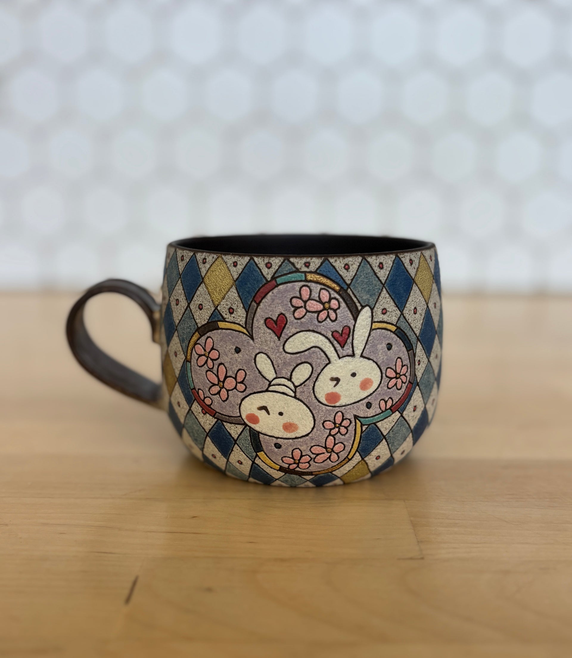 Blue Rhombus Rabbit Handle Cup
