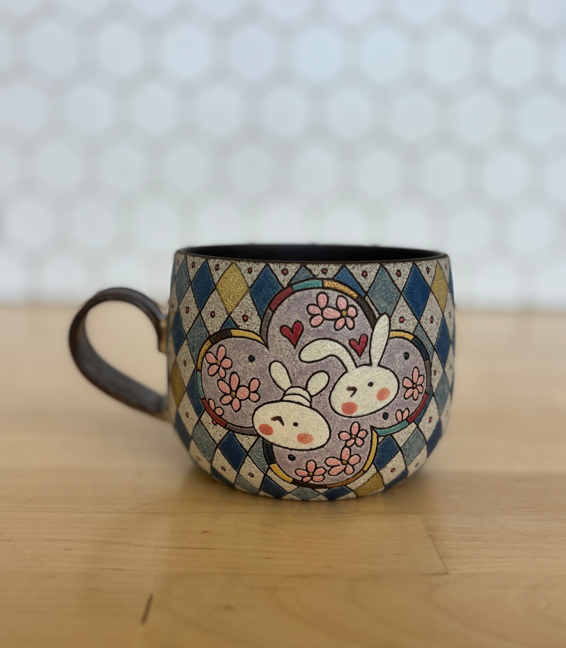 Blue Rhombus Rabbit Handle Cup