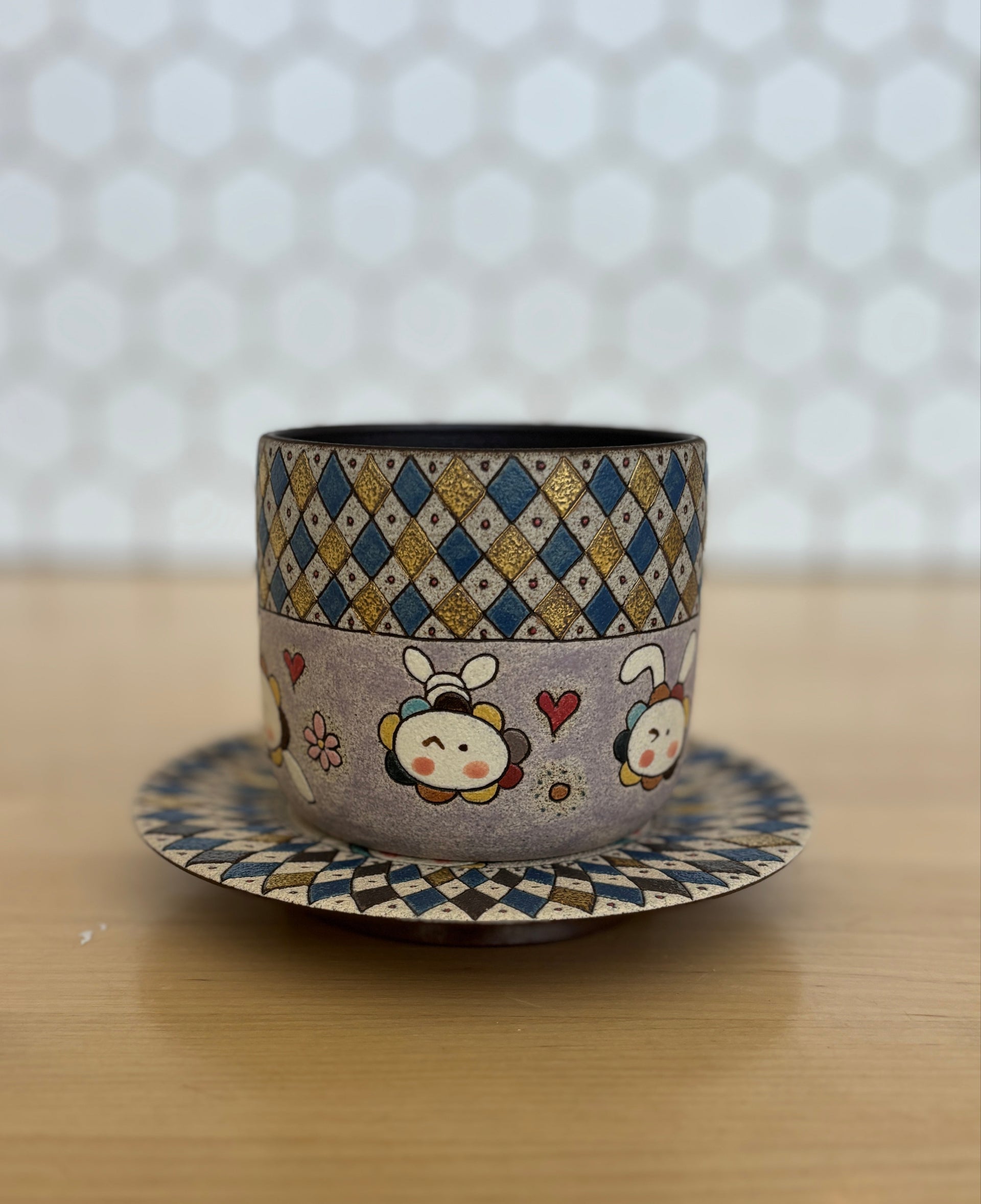 Purple Rhombus Rabbit Cup Set