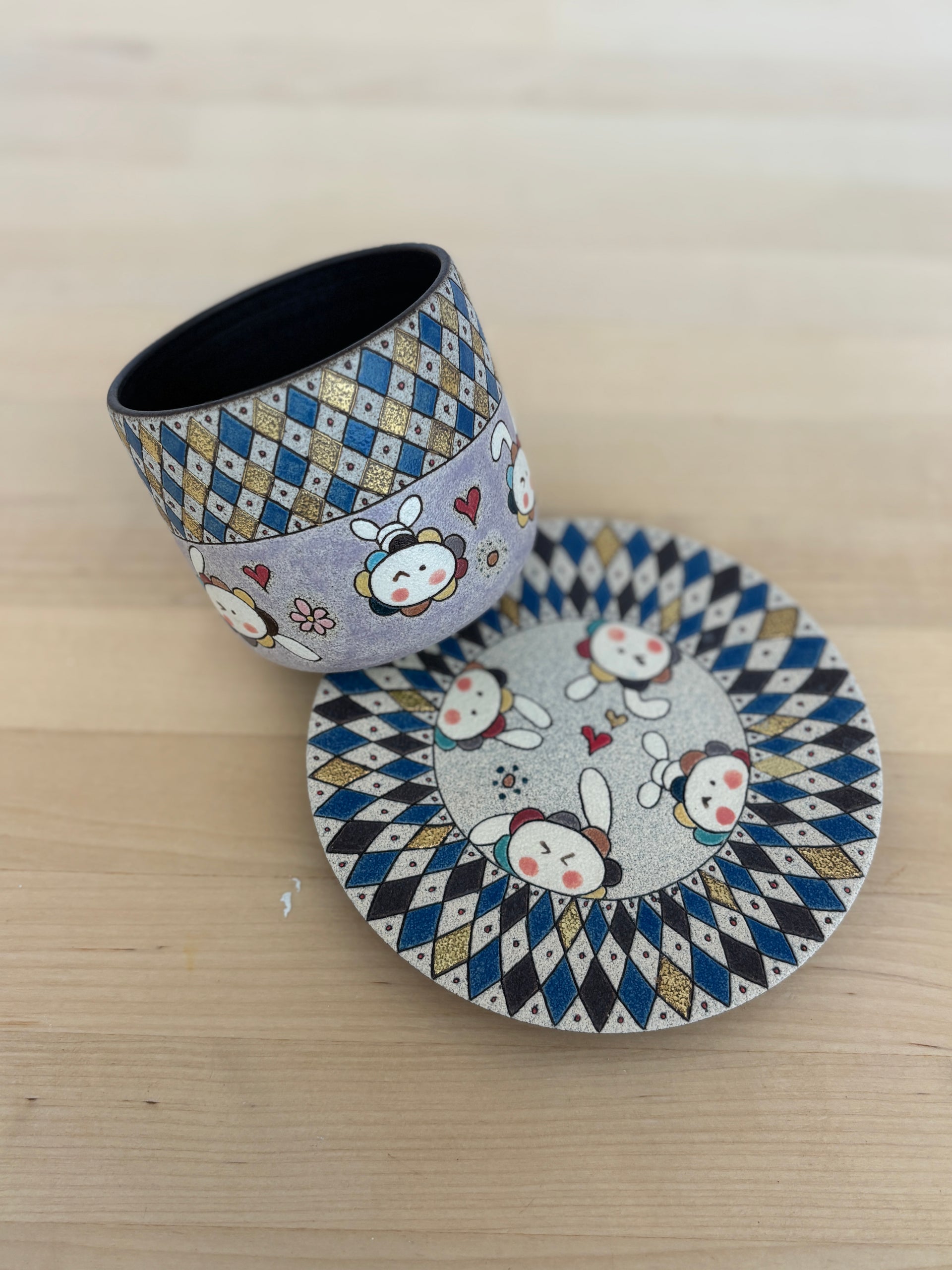 Purple Rhombus Rabbit Cup Set
