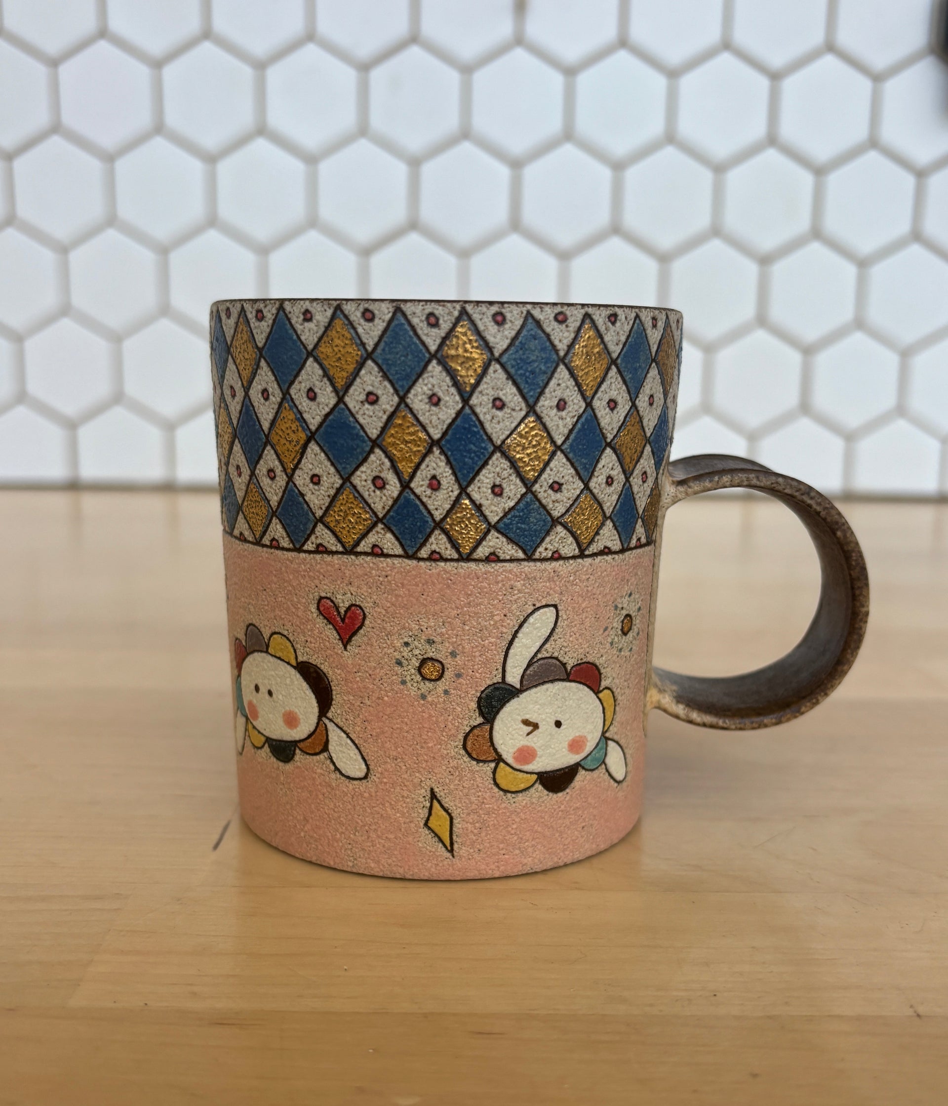 Pink Rhombus Rabbit Mug