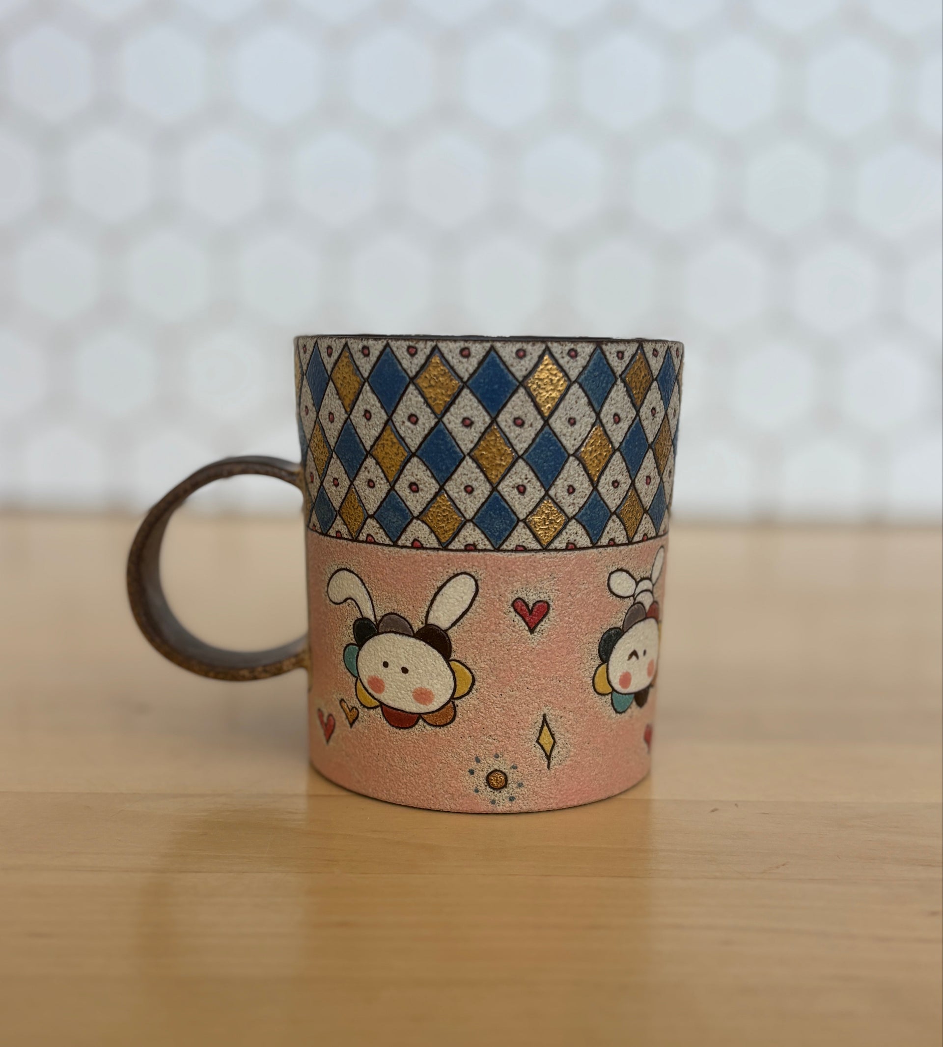 Pink Rhombus Rabbit Mug