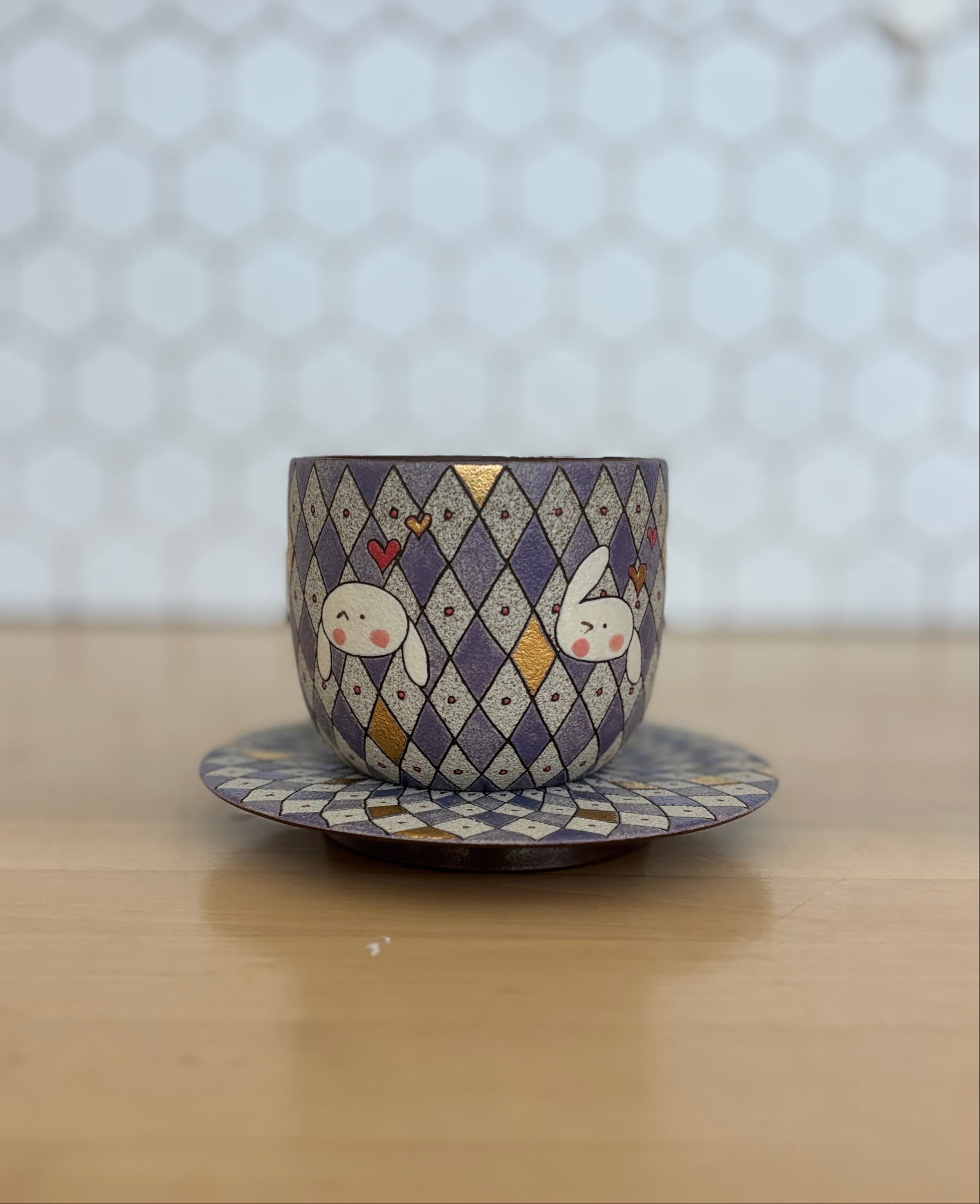 Purple Rhombus Rabbit Cup Set