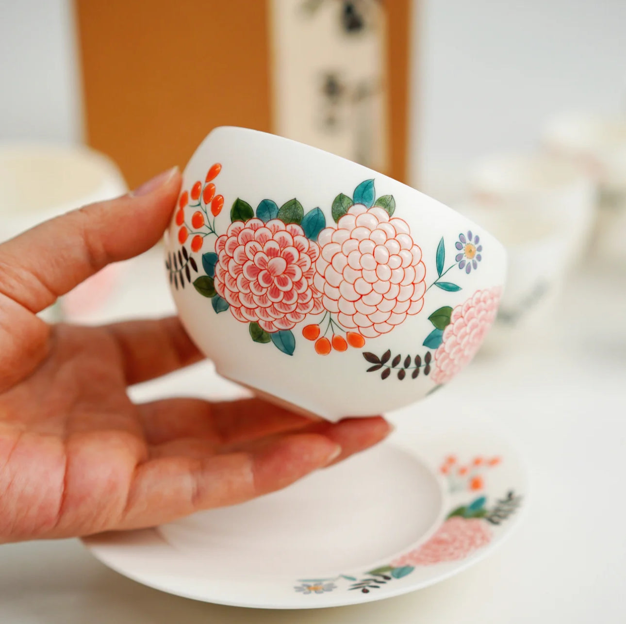 Handcrafted Coffee Cup and Saucer Set - Flowers, Cute Coffee Mug, Artisan Ceramic Cup