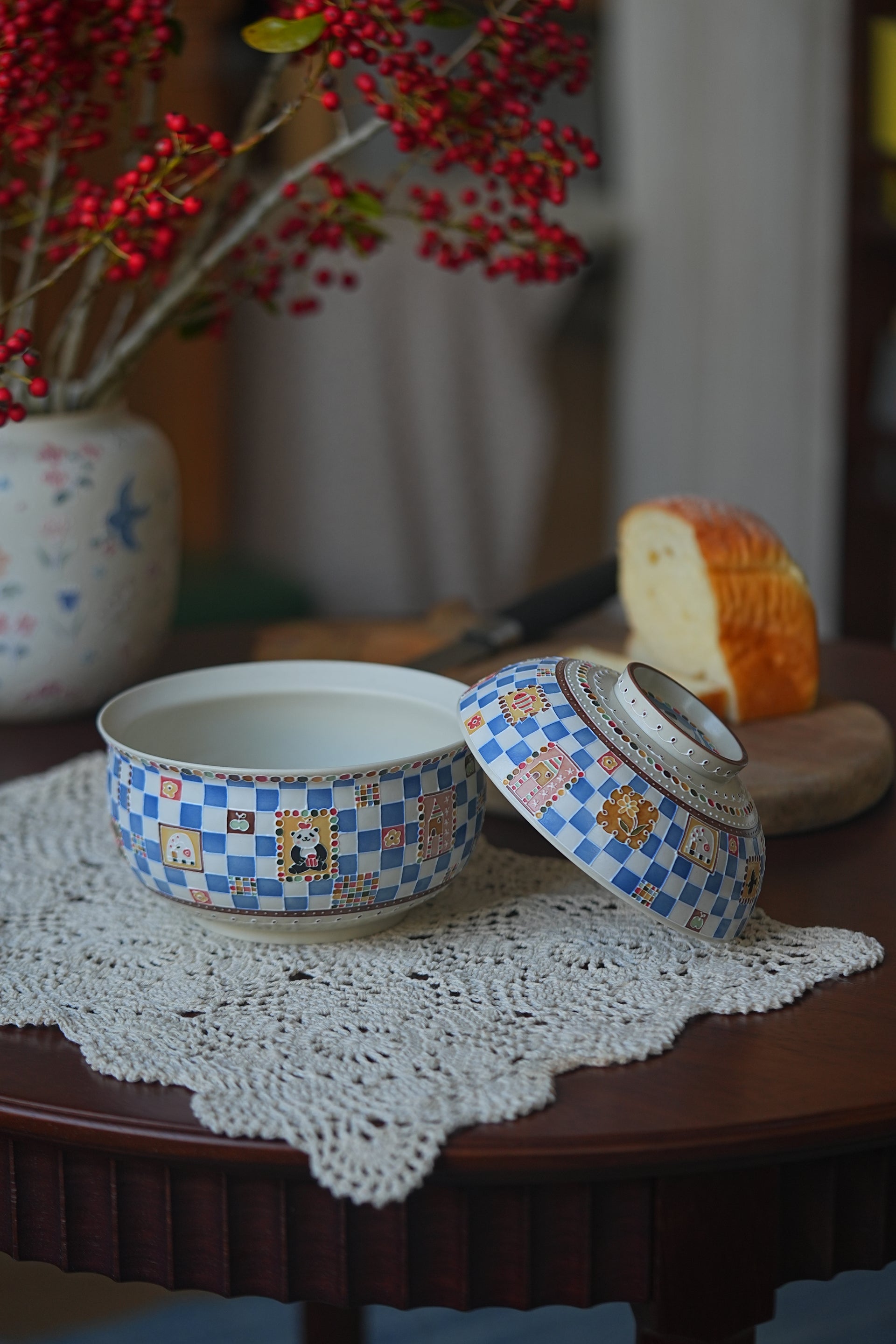 Blue & White Checkered Jar