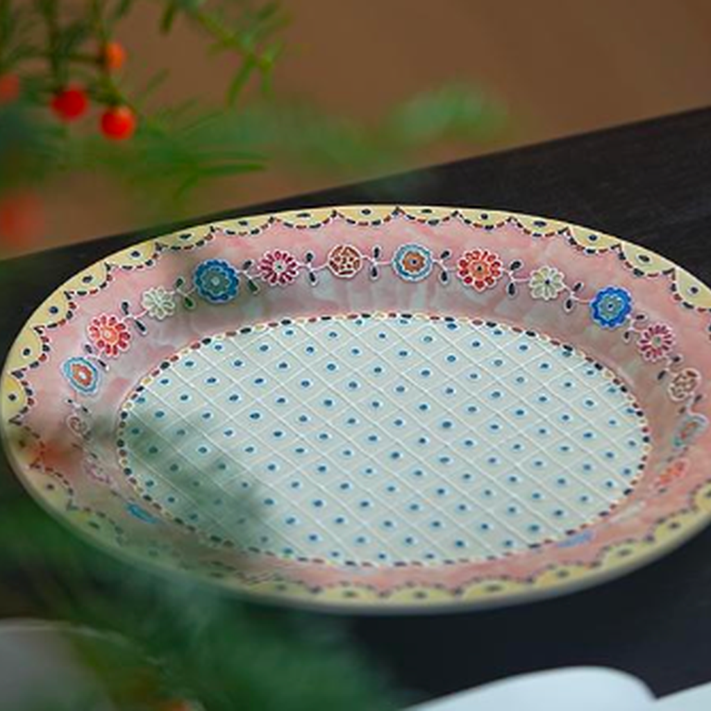 Petite Floral Series Rimmed Plate - Rouge Pink