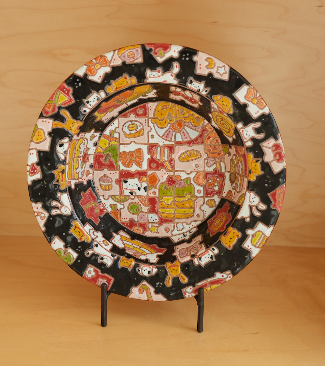 Cat Rabbit Large Plate Black