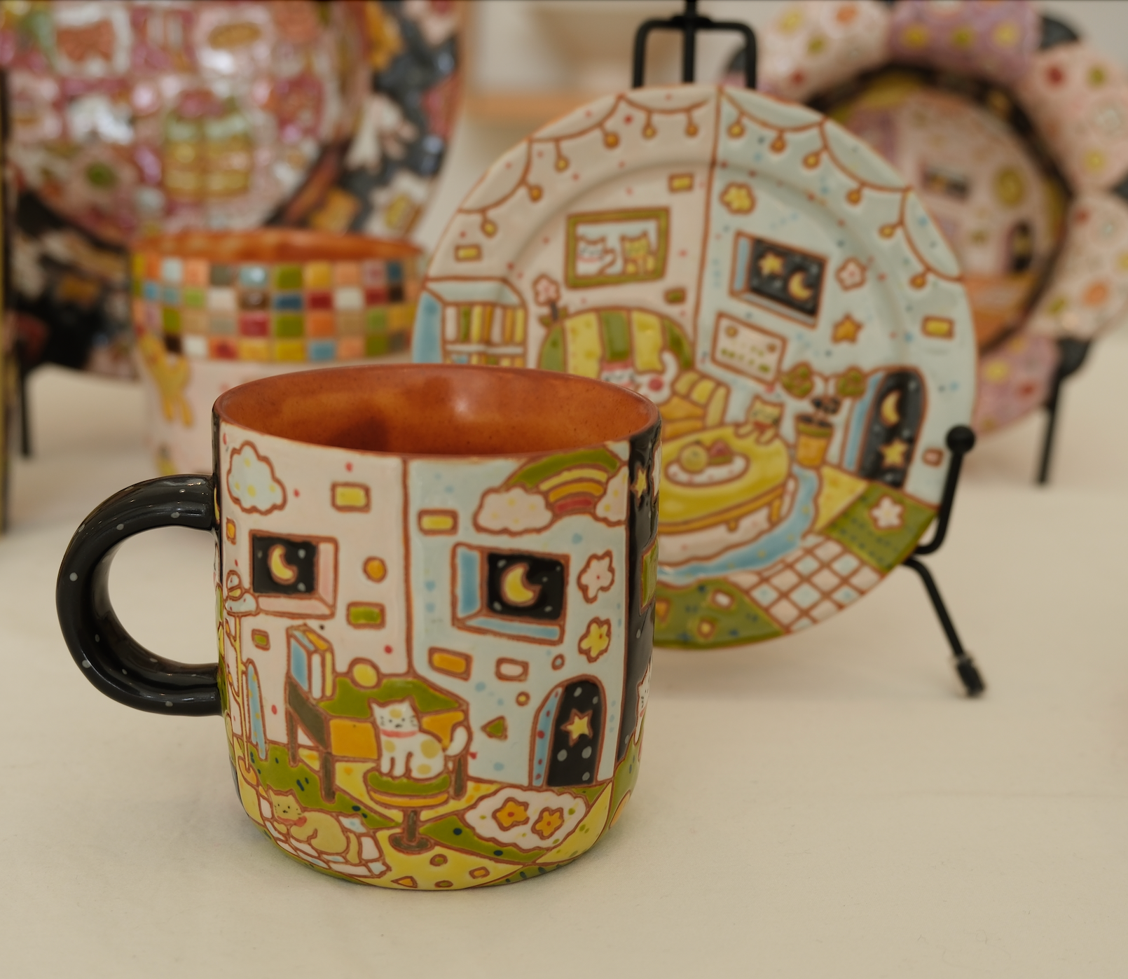 Puzzle Striped Sleeping Cat Cup Set