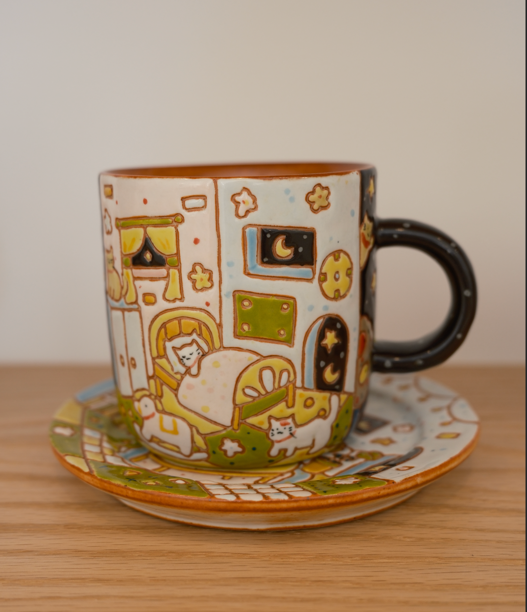 Puzzle Striped Sleeping Cat Cup Set