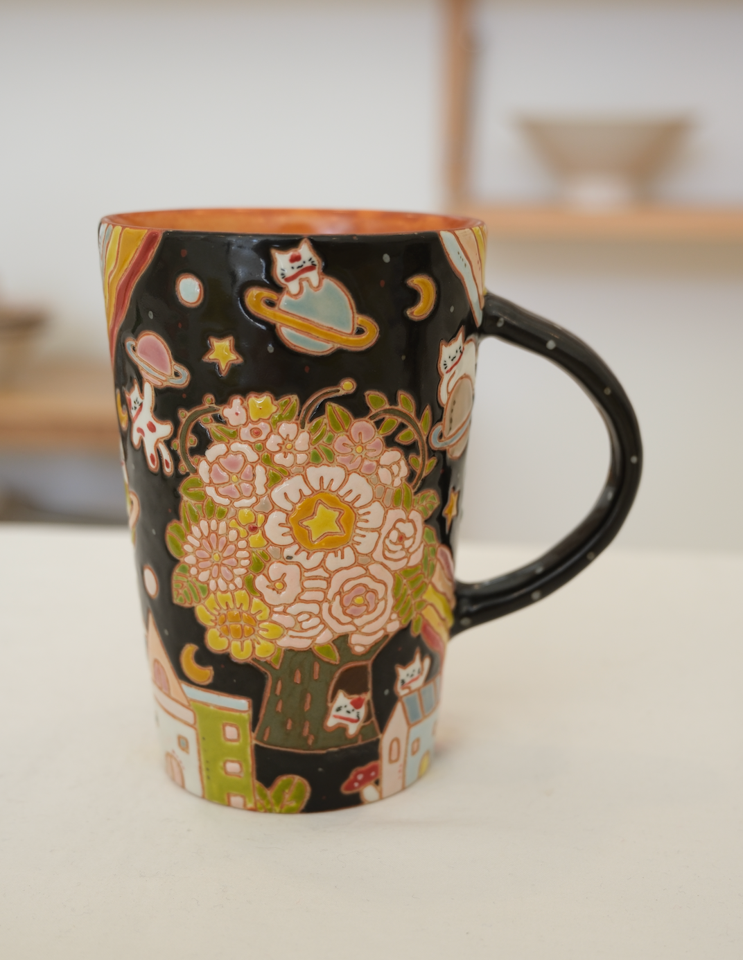 Floral Starry Sky Handle Tall Mug