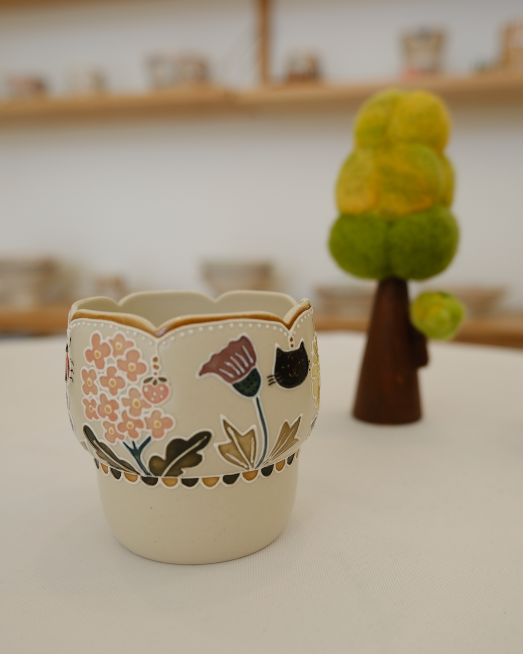 Floral Black Cat Stackable Cup