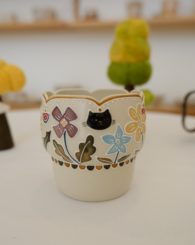 Floral Black Cat Stackable Cup