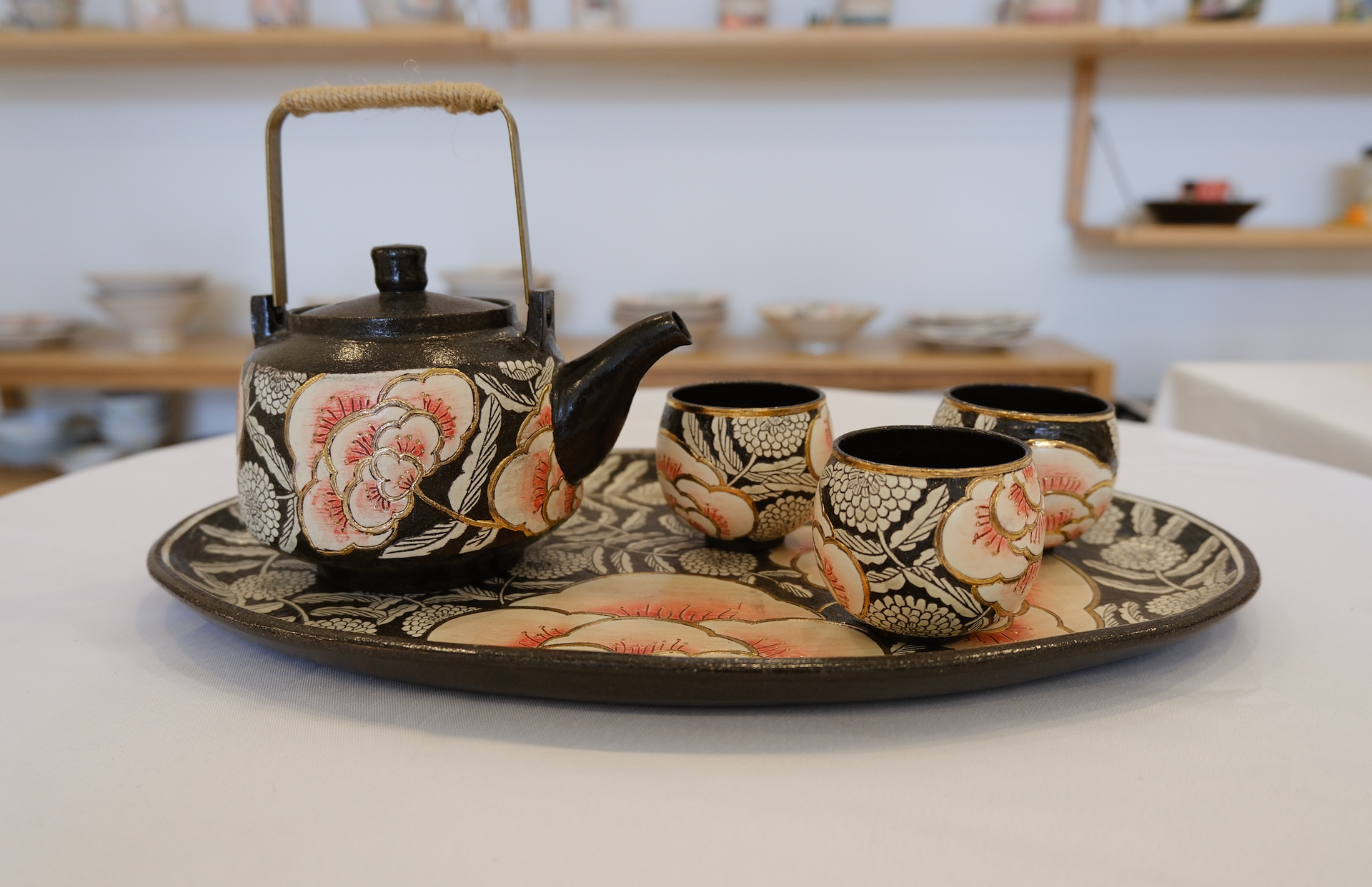 Handcrafted Tea Set - Peony Duo (1 Teapot + 3 Cups)
