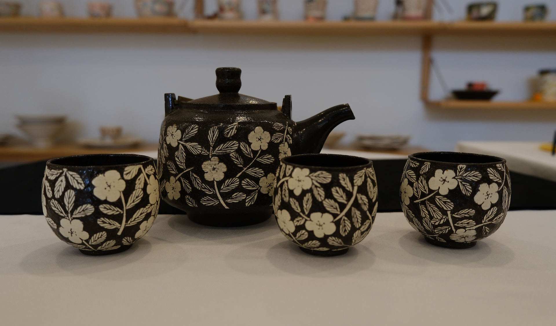 Handcrafted Tea Set -  Wintersweet  (1 Teapot + 3 Cups)