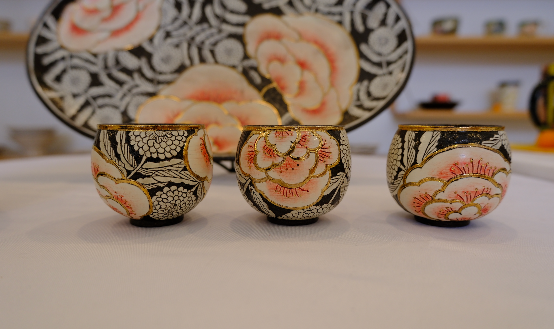 Handcrafted Tea Set - Peony Duo (1 Teapot + 3 Cups)