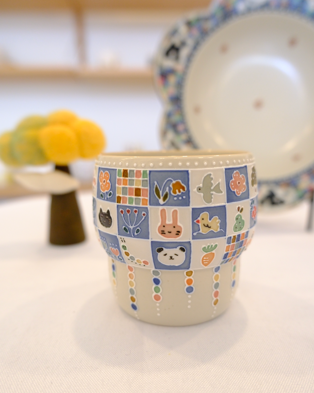 Blue & White Grid Ice Cream Cup