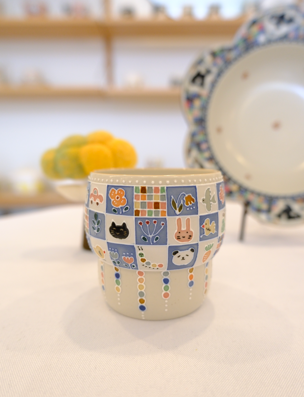 Blue & White Grid Ice Cream Cup