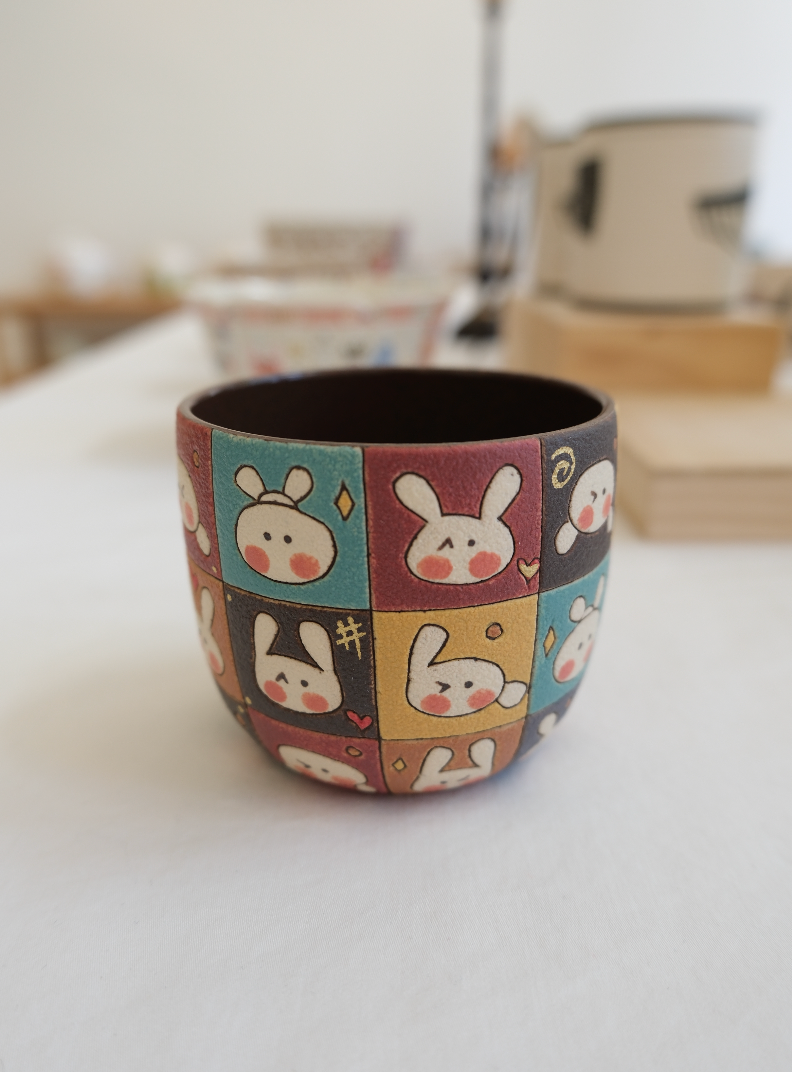 Colorful Checkered Rabbit Cup