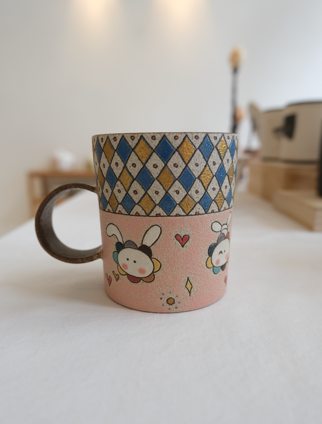 Pink Rhombus Rabbit Mug