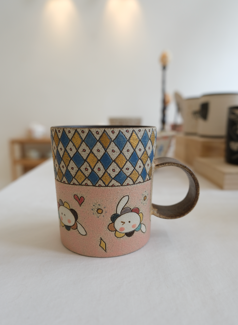 Pink Rhombus Rabbit Mug