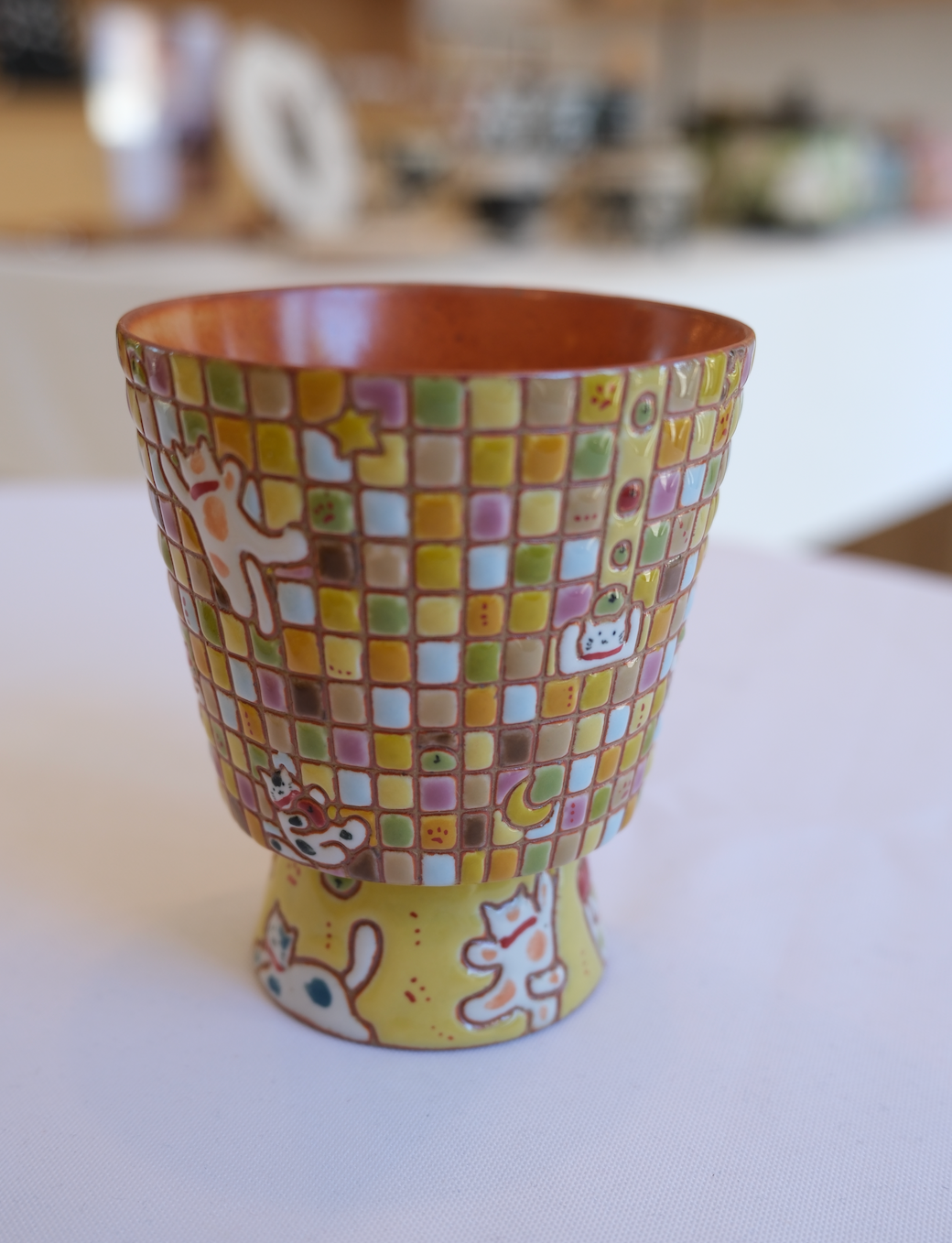 Cat Mosaic Stemmed Cup