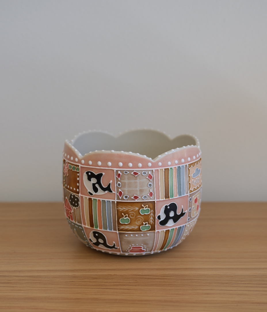 Orca Checkered Floral Rim Chubby Pink Cup