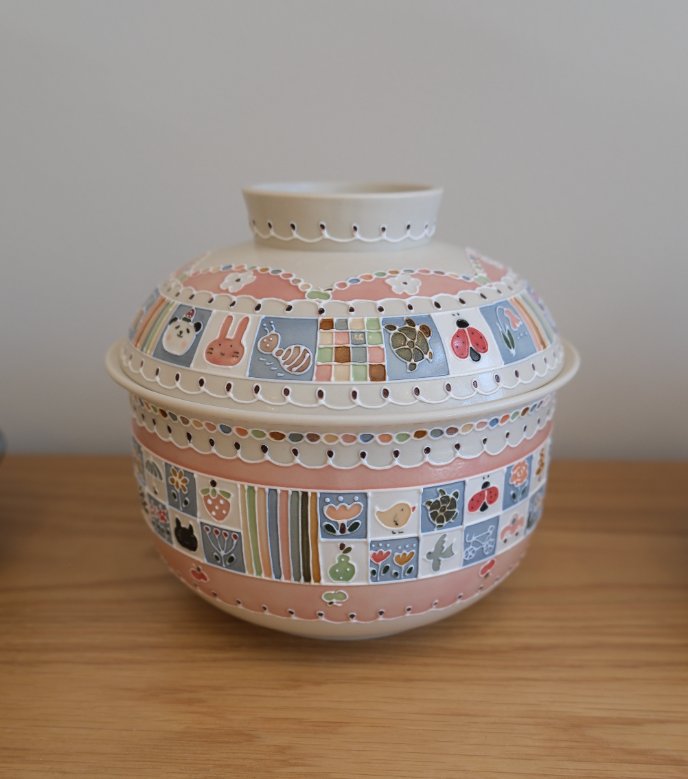 Blue & White Grid Jar