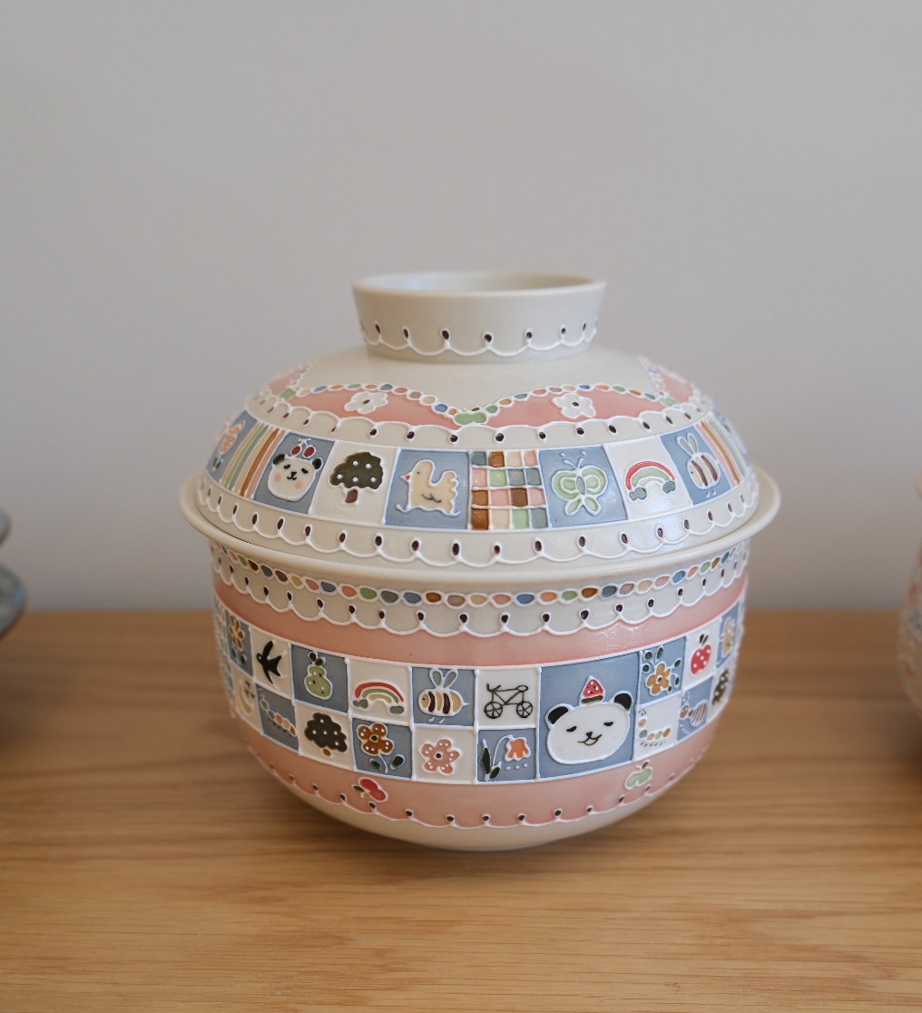 Blue & White Grid Jar