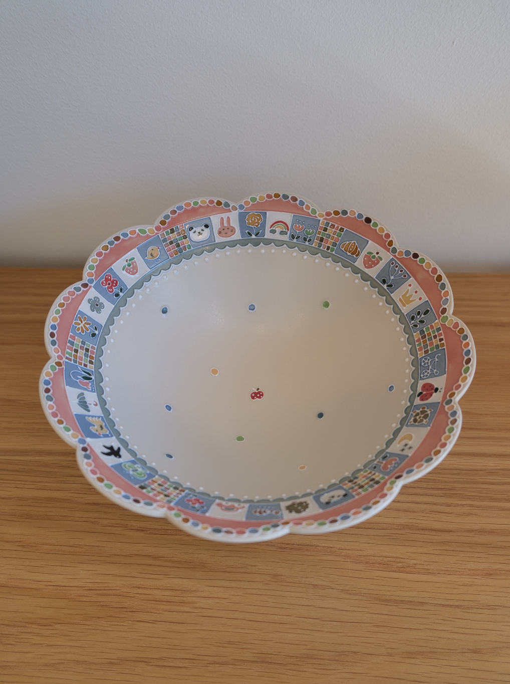 Flared Bowl – Blue & White Grid with Floral Rim